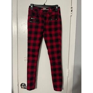 HT Denim Red Black Plaid High Rise Super Skinny Jeans Size 3 Punk Grunge‎ Edgy